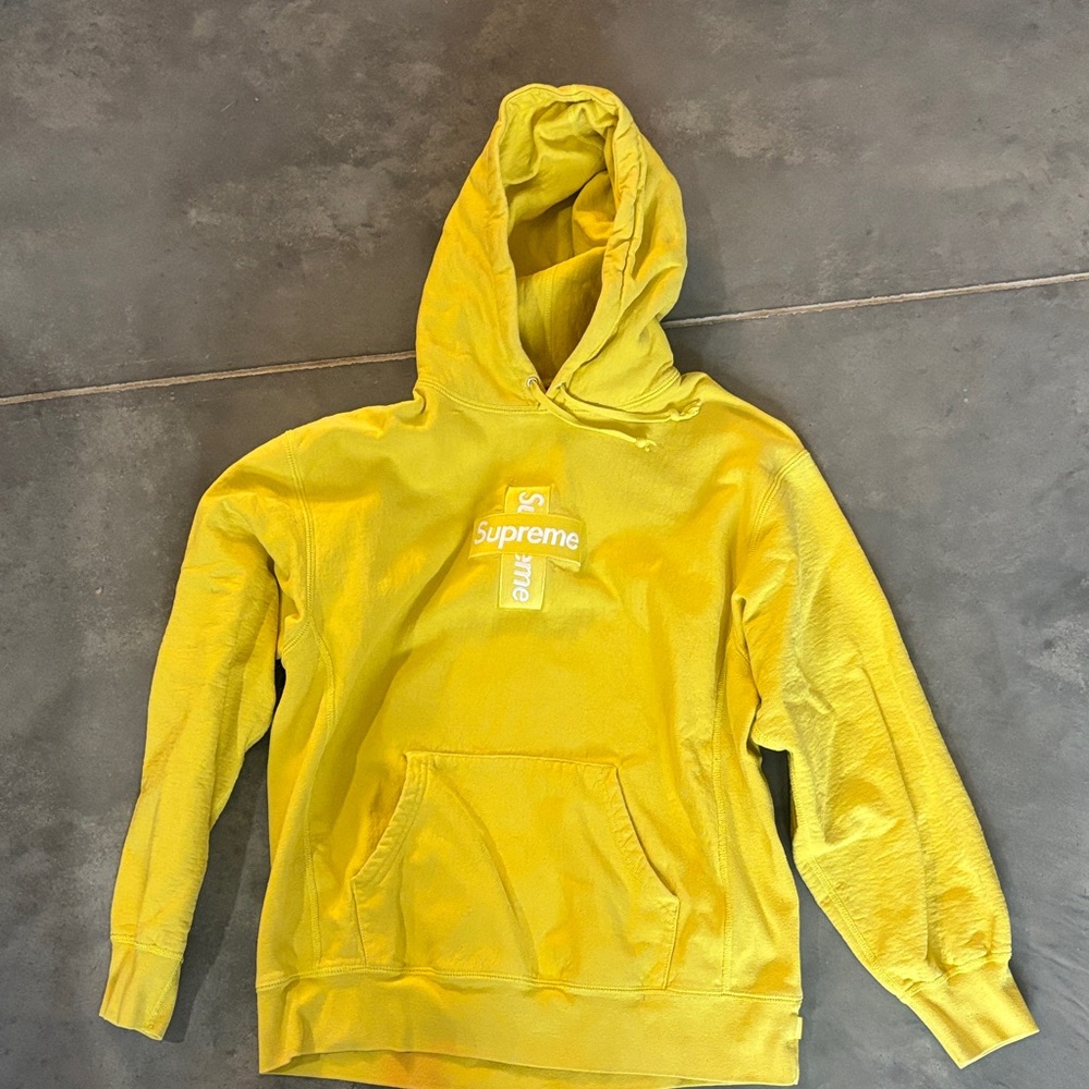 Supreme cross box logo hoodie yellow lemon large